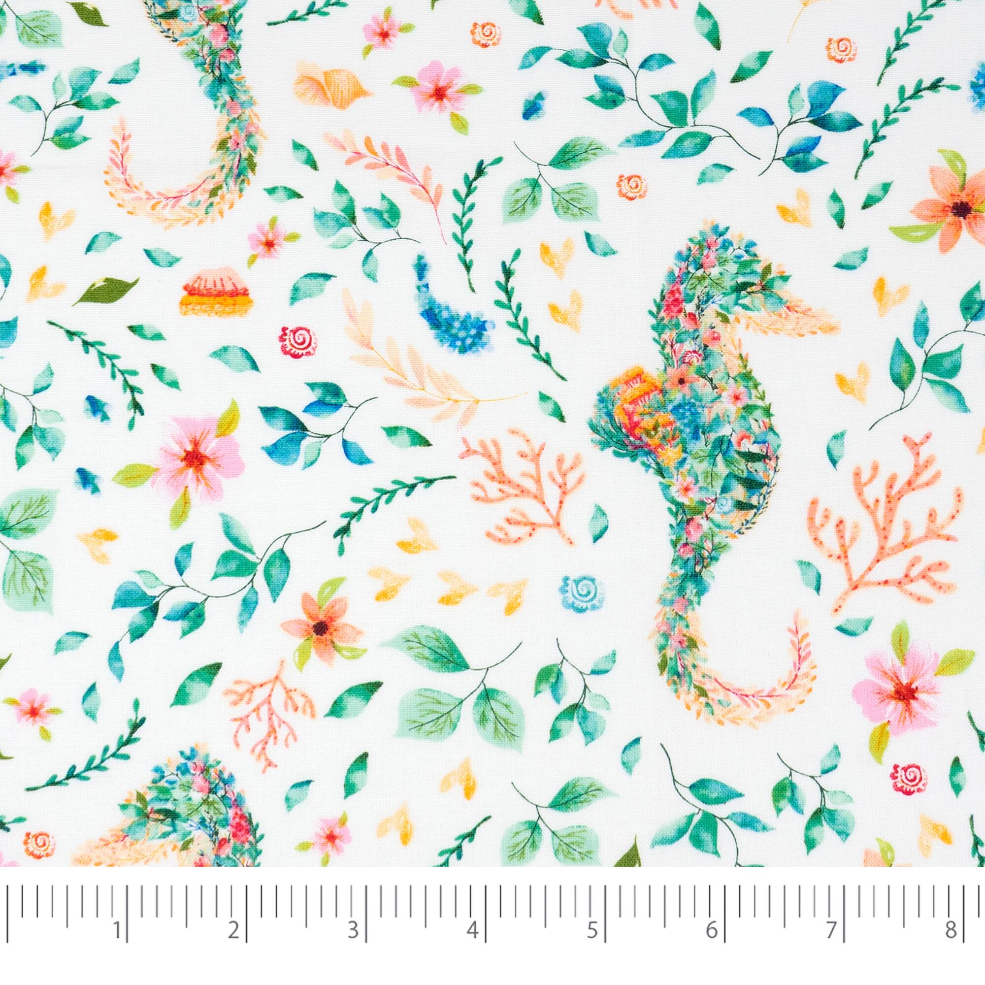 SINGER Floral Seahorse Print Fat Quarter Ringspun Cotton Fabric